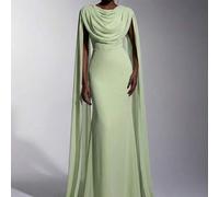 Shein Elegante, romántico y de moda vestido formal de gasa verde con cuello halter y bajo de cola de pez, vestido de invitada de boda, vestido amarillo, ves
