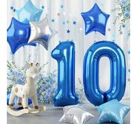 Shein Elegante set de globos azul y rosa para cumpleaños - Globos metálicos de número 40" azul marino y rosa con decoración de estrellas plateadas, adecuado