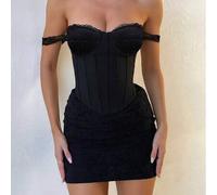 Shein Elegante top corto tipo corsé con busto de encaje, parte superior de tubo con ojetes y cordones en la espalda, sin espalda, con ballenas, para entrena