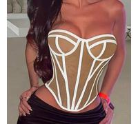 Shein Elegante top corto tipo corsé, top tubo con escote asimétrico y bajo curvo, con cordones en la espalda y sin espalda, con ballenas para entallado de l