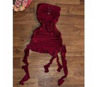 Shein Elegante vestido ajustado de estilo francés color borgoña con escote halter, diseño asimétrico y fluido, perfecto para fiestas, vacaciones en la playa