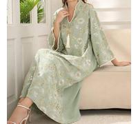 Shein Elegante vestido árabe JALABIA bordado a mano y con cuentas, con coloridos diseños, cuello en V, estampado floral, moda, primavera/verano 2025, Ramadá
