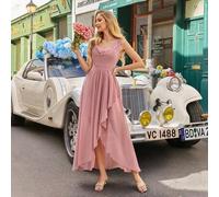 Shein Elegante vestido de dama de honor de gasa, vestido de invitada de boda asimétrico para fiesta de cumpleaños, boda temática, banquete, cóctel. Vestido