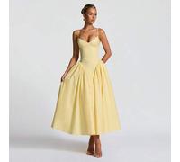 Shein Elegante vestido de fiesta retro con lazo, vestido de cóctel con tirantes finos, vestido de fiesta & té para boda primavera amarillo