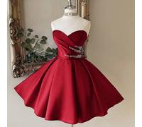 Shein Elegante vestido de gala con escote corazón sin tirantes, frente fruncido, adornado con lujosos rhinestones, silueta de línea A con bajo de peplum, es