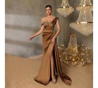 Shein Elegante vestido de gala con un solo hombro, con abertura hasta el muslo, acento dramático de cinta lateral y falda de cola de pez fluida, para grand