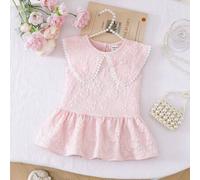 Shein Elegante vestido de verano para niñas bebé de nuevo estilo con cuello Peter Pan y sin mangas, vestido de tirantes con pétalos de flor 3D plisados de m