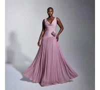 Shein Elegante vestido largo minimalista con cuello drapeado, flor de loto rosa tejido, efecto 3D, apropiado para citas, vacaciones, fiestas de solteros, bo