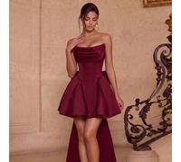 Shein Elegante vestido mini plisado línea A con lazo, falda corta tipo paraguas, vestido de fiesta y noche para boda