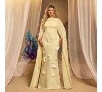 Shein Elegante vestido recto de cintura alta con elástico sin tirantes de color amarillo mostaza, decoración floral 3D romántica y lujosa (bufanda de gasa e