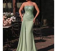 Shein Elegante vestido verde de lujo con plisados asimétricos 3D con cuentas que estilizan la cintura, adecuado para citas, vacaciones, fiestas de solteros,
