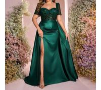 Shein Elegante y lujoso vestido de fiesta largo tipo sirena con abertura alta, de paneles transparentes con lentejuelas verde esmeralda y satén, apropiado p