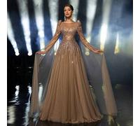 Shein Elegante y lujoso vestido largo con mangas de enfermera con cuentas y lentejuelas, adecuado para bodas, fiestas, vacaciones, bailes y ocasiones formal