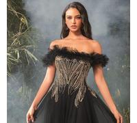 Shein Elegante y lujoso vestido largo de fiesta de noche para ocasiones formales, con hombros descubiertos, contraste de lentejuelas y malla, decoración flo