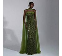 Shein Elegante y lujoso vestido maxi de Body con cuentas 3D sin tirantes con cuello halter desmontable, adecuado para citas, vacaciones, fiestas de solteros