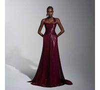 Shein Elegante y lujoso vestido maxi fluido de gala para mujer, con cuello cuadrado, tirantes de espagueti y nudo retorcido, decorado con hilos dorados y pl