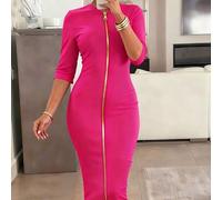 Shein Elegante y minimalista, este vestido tipo cárdigan presenta un ajuste ceñido, diseño con cremallera, escote barco y longitud midi, convirtiéndolo en u