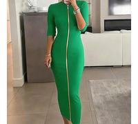 Shein Elegante y minimalista, este vestido tipo cárdigan presenta un ajuste ceñido, diseño con cremallera, escote barco y longitud midi, convirtiéndolo en u