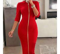 Shein Elegante y minimalista, este vestido tipo cárdigan presenta un ajuste ceñido, diseño con cremallera, escote barco y longitud midi, convirtiéndolo en u