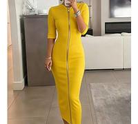 Shein Elegante y minimalista, este vestido tipo cárdigan presenta un ajuste ceñido, diseño con cremallera, escote barco y longitud midi, convirtiéndolo en u