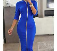 Shein Elegante y minimalista, este vestido tipo cárdigan presenta un ajuste ceñido, diseño con cremallera, escote barco y longitud midi, convirtiéndolo en u