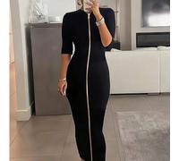 Shein Elegante y minimalista, este vestido tipo cárdigan presenta un ajuste ceñido, diseño con cremallera, escote barco y longitud midi, convirtiéndolo en u
