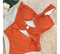 Shein Elegante y sexy traje de baño de una pieza para mujer con un solo hombro y recorte en color naranja intenso para primavera & verano, ideal para vacaci