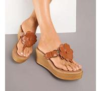 Shein Elegantes chancletas con cuña y flores 3D de estilo veraniego