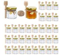 Shein Elegantes mini tarros de vidrio hexagonales con tapas doradas y cucharitas de madera, perfectos para conservas naturales y detalles para fiestas - Mul