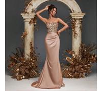 Shein Elegantes vestidos largos para fiesta de noche con escote pronunciado y lentejuelas en tono champán para mujeres, vestidos de boda para invitadas, ves