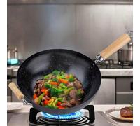 Shein EliteHoff Wok de acero al carbono de 28 cm: sartén antiadherente de fondo plano para cocinas de inducción, gas y vitrocerámica. Wok resistente para co