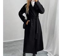 Shein EMERY ROSE Artículo clave clásico de Navidad y Año Nuevo para otoño-invierno: un abrigo negro con solapa entallada y diseño cruzado. La cintura está c