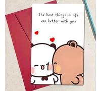 Shein Encantador "Lo mejor de la vida es estar juntos", 12cm x 17cm - Diseño lindo de oso de dibujos animados y panda - Ideal para novio/novia, esposo/espos