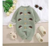 Shein Enterizo de punto para bebé niña recién nacida, con bordado gráfico de erizo, de manga larga, cómodo y suave, un conjunto exterior de bebé sencillo y