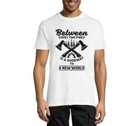 Shein Entre cada dos pinos hay una puerta a un nuevo mundo' - Gráfico - Camiseta de algodón de cuello redondo para hombres, blanca
