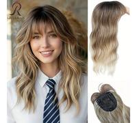 Shein Entregado en unos días laborables. Extensiones de cabello rizado 3D de 360° para mujeres con flequillo francés - Marrón, 20 pulgadas, voluminizador de