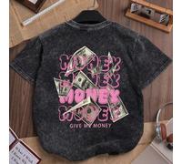 Shein Es Trus Algodón, Estampado divertido de verano para mujeres "Letras de dinero" Estampado personalizado Versión coreana de moda retro cómoda Todo a jue