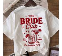 Shein Es Trus Summer Camiseta de Mujer "THE BRIDE Club" con Estampado Gráfico Estilo Callejero Y2K Blanco Talla Grande Cuello Redondo Manga Corta Casual