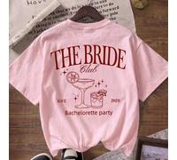 Shein Es Trus, Top de verano para mujer con estampado "THE BRIDE Club" estilo calle Y2K, color rosa, cuello redondo, talla grande, camiseta de manga corta c