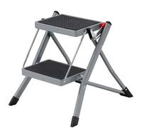 Shein Escalera de 2 peldaños Plegable, Ancho de Marcha 20 cm, Goma Antideslizante, con asa, Carga 150 kg, Acero, Gris y Negro