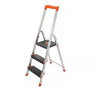 Shein Escalera de 3 Peldaños, Escalera de Aluminio Plegable, Peldaños de 12 cm de Profundo con Ranuras, Pies Antideslizantes, Carga de 150 kg, Negro y Naran