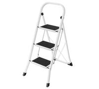 Shein Escalera de Tijera, Escalera con 3 Peldaños, Peldaño Plegable, Bloqueo de Seg*uridad, Fácil de Guardar, Carga hasta 150 kg, Blanco Simple, Vuelta al C