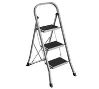Shein Escalera de Tijera, Escalera con 3 Peldaños, Peldaño Plegable, Bloqueo de Seguridad, Fácil de Guardar, Carga hasta 150 kg, Gris Paloma