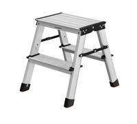 Shein Escalera Plegable, Escalera de Mano, Escalera de Aluminio con 2 Peldaños Antideslizantes, Multifuncional, Carga de 150 kg, Gris Plata y Negro Tinta