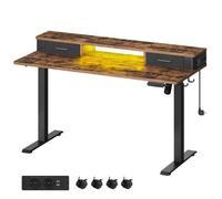 Shein Escritorio Eléctrico, Regulable en Altura, 60 x 140 x (72-120) cm, Ajuste Sin Escalonamiento, con Soporte para Monitor, Gancho, Función Memoria, Blanc