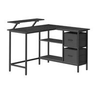 Shein Escritorio en Forma de L, Esquinero, con 2 Amplios Cajones, Mesa con Soporte para Monitor, para Esquina, con Estante Ajustable, para Oficina Casa,Negr