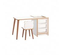 Shein Escritorio Infantil con Silla y Cajones, Pupitre Infantil con Guarda Objetos, Mesa de Juegos para Niños, Muebles para Niños Color Blanco y Madera de 9