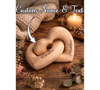 Shein Escultura de corazón infinito de madera personalizable con nombre y texto entrelazados, regalo romántico para parejas en el Día de San Valentín, anive