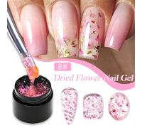 Shein Esmalte de uñas de gel con flor seca, uñas de verano, esmalte de gel con pintura de arte de uña de flor natural rosa, barniz semipermanente, adhesivo