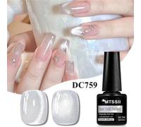 Shein Esmalte de uñas de gel magnético cristalino de 7 ml en colores azul, rosa y blanco de tipo jalea, con brillos 9D efecto de agua y luz, glitter semiper